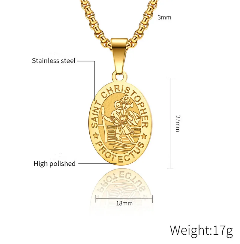 Christian St. Christopher Protect Us Medal Necklace Stainless Steel St. Michael Pendant Collares For Men Jewelry images - 6