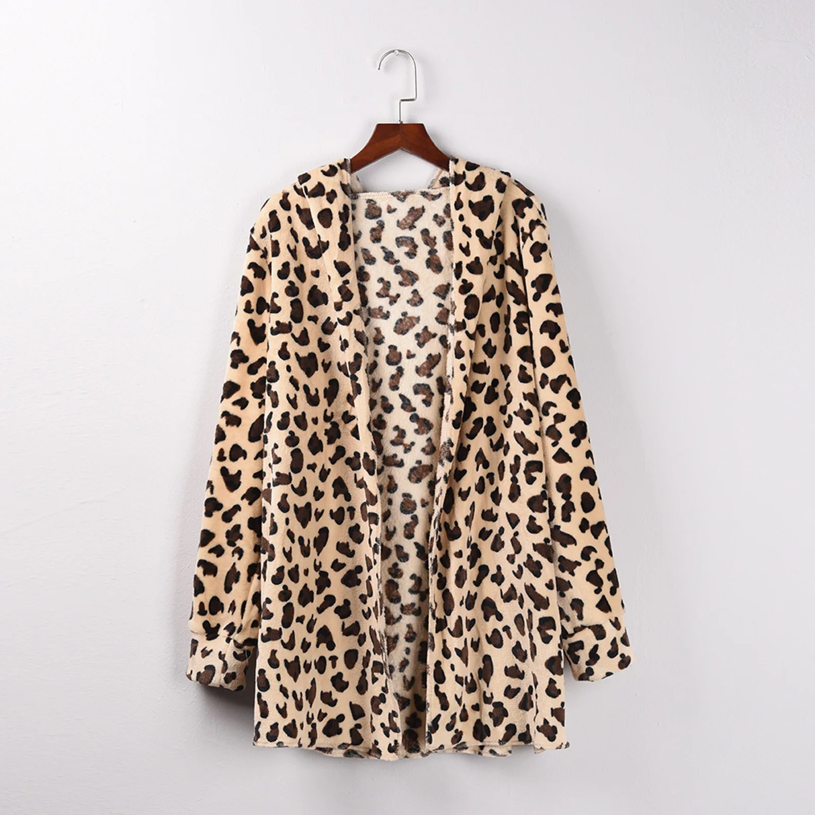 

Fashion Women's Leopard Faux-Fur Fuzzy Warm Winter Oversized Outwear Long Coat Fashion Women Plus Size Printed O-Neck Long