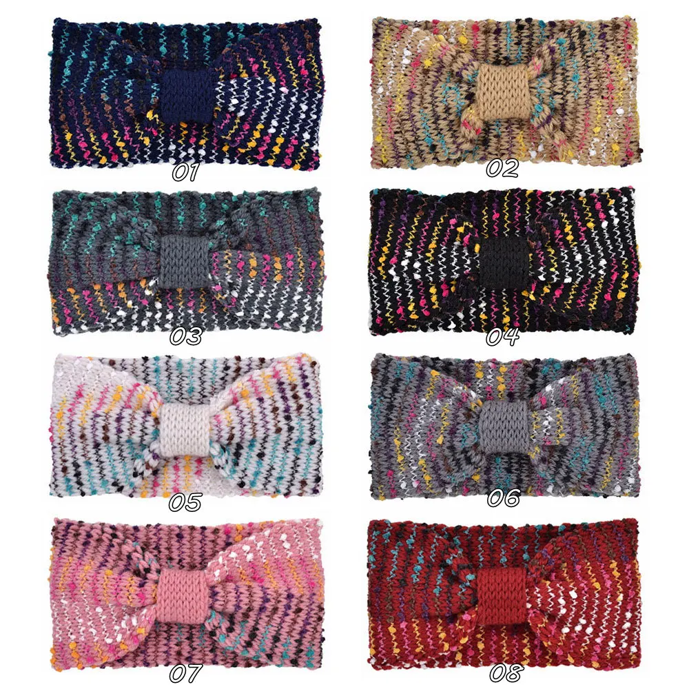

Winter Warmer Ear Knitted Headband For Lady Women Cotton Bow Wide Stretch Headband Head Wrap Hair Accessories 057