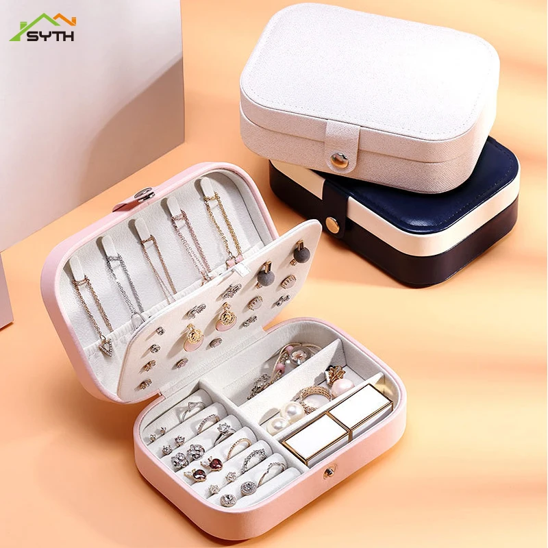 

makeup organizer Double jewelry storage box Korean earrings ring flannel jewelry box travel convenient storage box