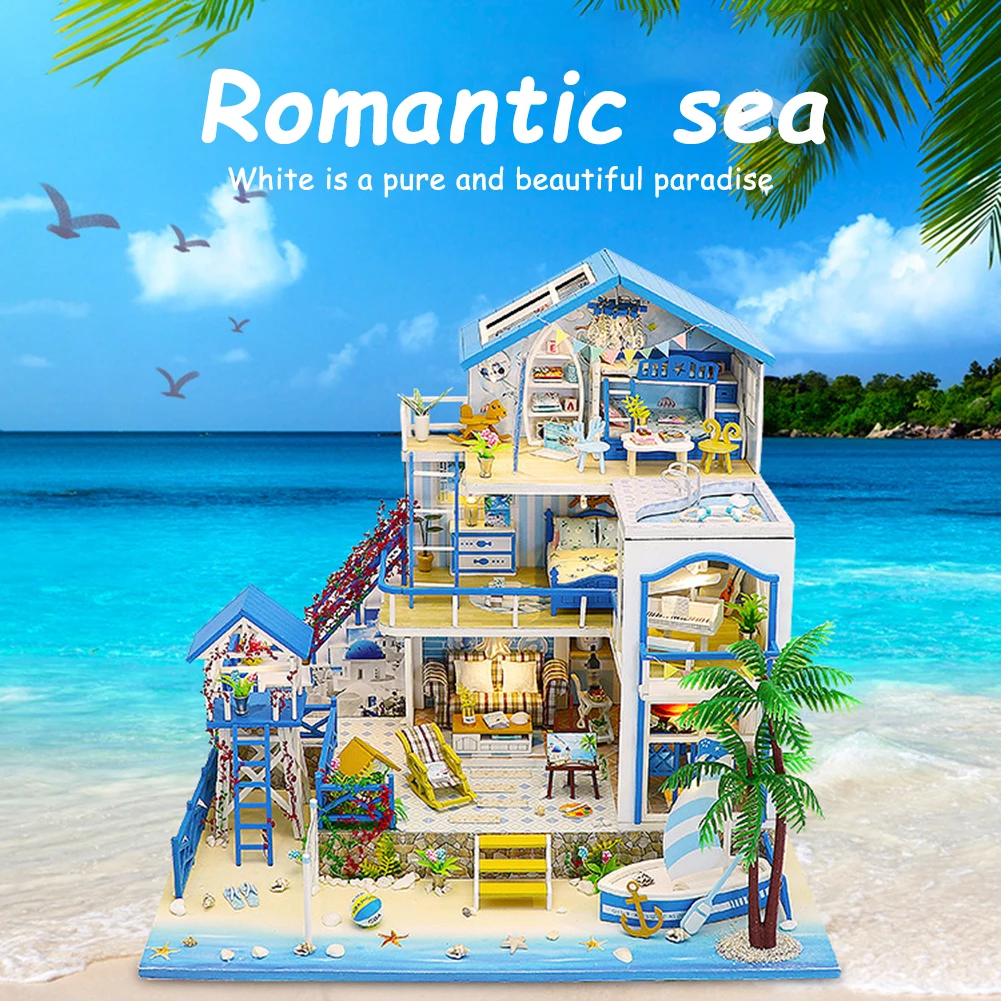 

Miniature Doll House Furniture Lights Educational Toys Wooden Mini Cottage Assembly Building Block Doll House Decoration Crafts