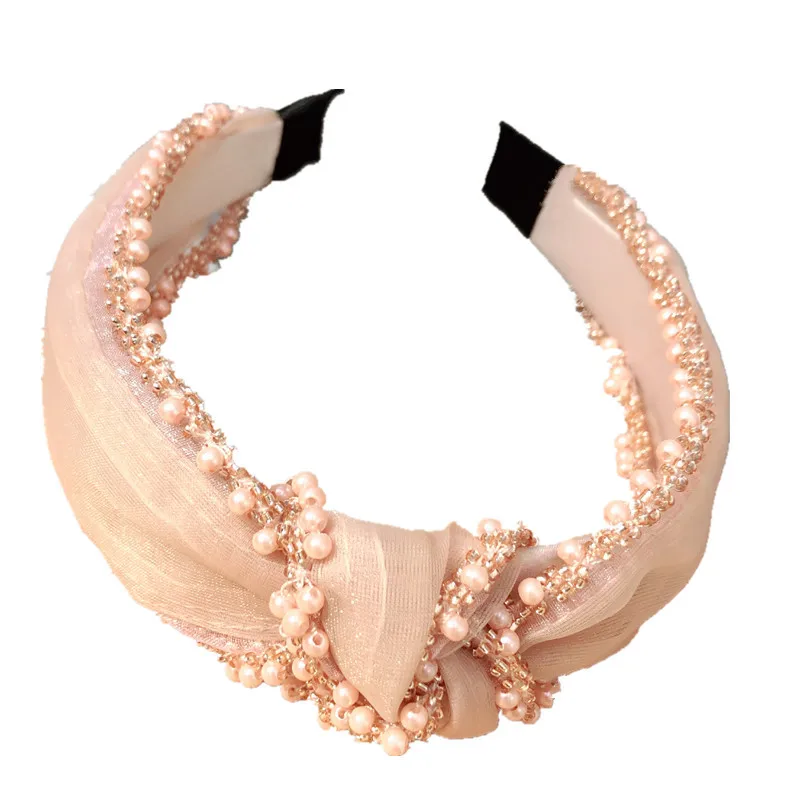 

Bead Pearl Knotted Hairbands Korea Fashion Women Solid Hair Accessories Lady Trendy Hairband Crown Headbands For Girls Hair Bows