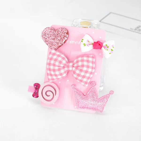 Children's hairpin set hair accessories 5PCS/SET baby flowers bow side clip girls crown all-inclusive cloth side clip