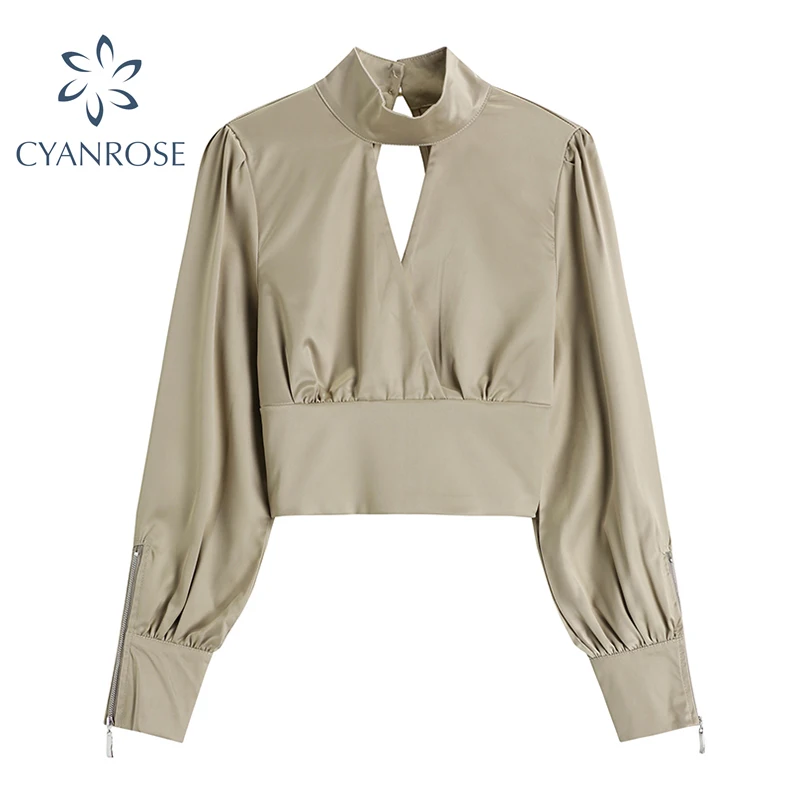 Атласная Винтаж вечерние Клубные Блузы кроп Для женщин сексуальные рубашки