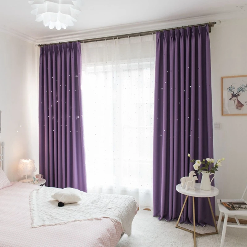 Hollow-Out Stars Children Curtains Cartoon Purple Pink Blackout Drapey Decor Kids Girls Bedroom Living Room Window Tulle X-M2263 | Дом и сад