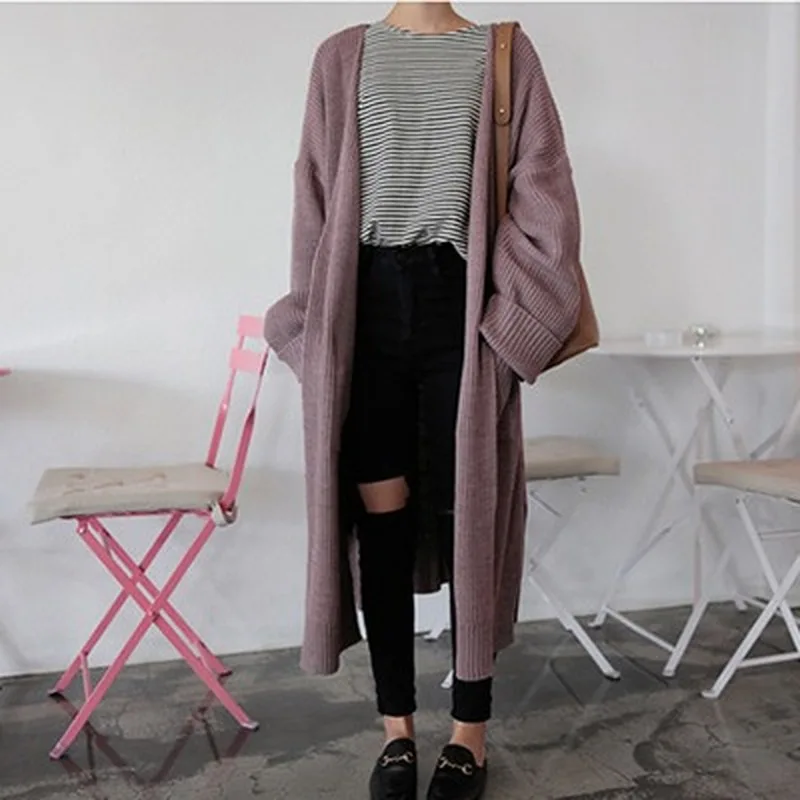 

2020 New FashionFashion Long Cardigan Women Harajuku Loose Knit Sweater Women Casual Black Oversized Jacket Coat Autumn