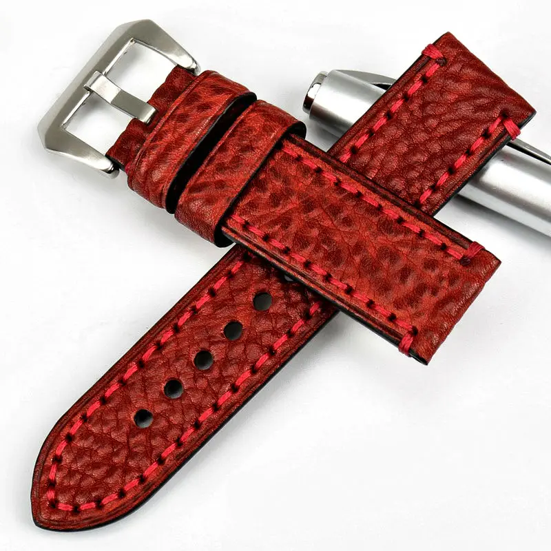 DEETLE Fashion Red Watchbands 20 22 24 26mm Watch Strap Italian Cow Leather Watch Band Bracelet Watch Accessories for Panerai