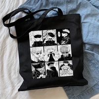 japanese jujutsu kaisen anime canvas bag harajuku casual punk print gothic large capacity shopper bag gothic women shoulder bag