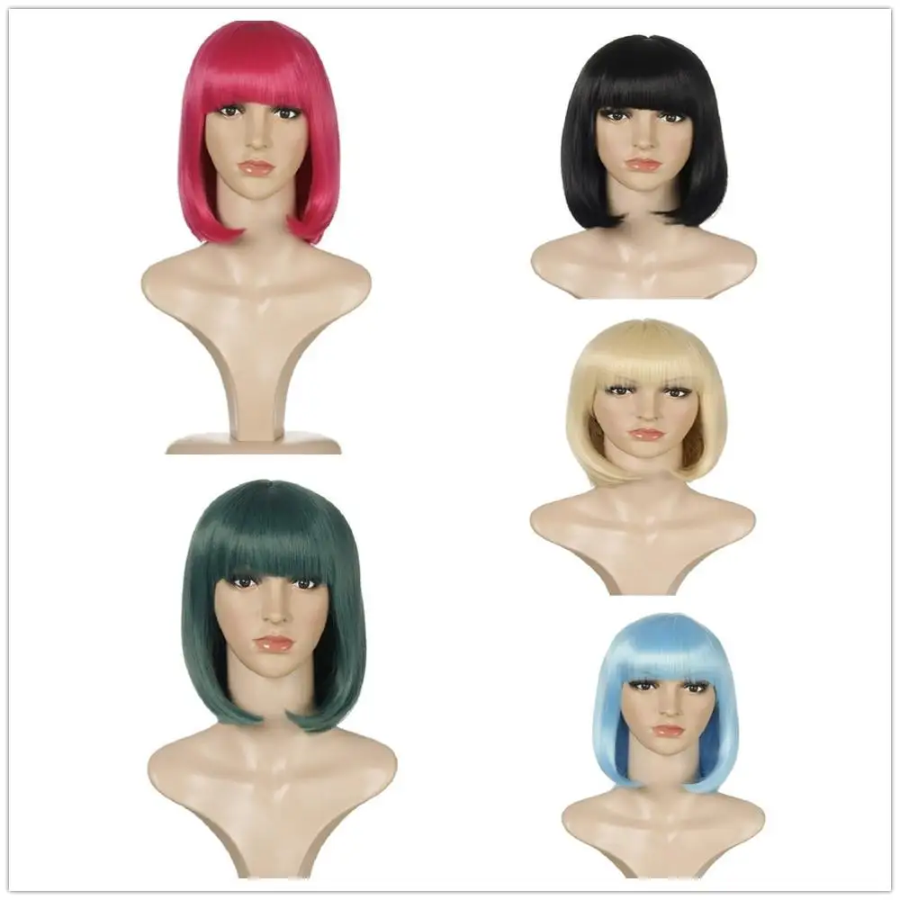 Боб прямой парик розовый синий для белых/черных женщин парики термостойкие