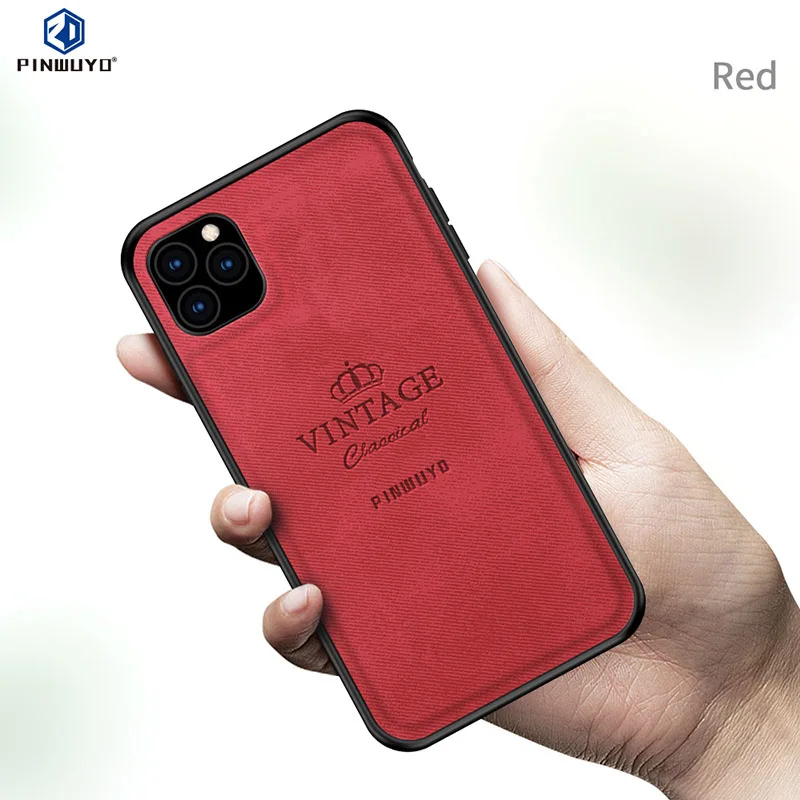 Красный Винтажный чехол PINWUYO для iPhone 11 Pro Max 6,5 ''PU кожаный тканевый чехол для телефона iPhone 11 Pro 5,8'' Чехлы для iPhone 11 Max - Цвет: Красный