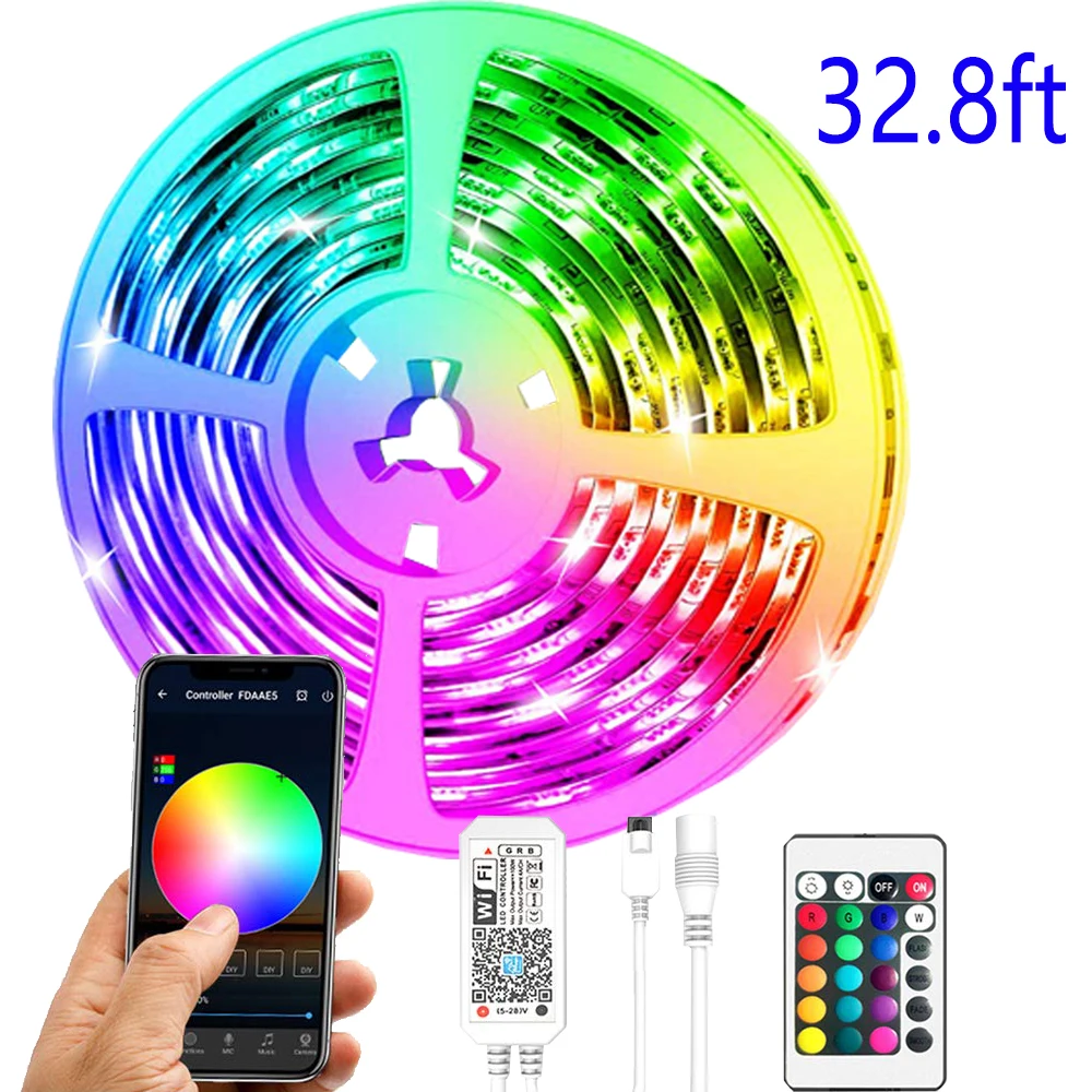 

RGB 5050 Smart WiFi 24-Key Remote Control 32.8 ft ahout 10M easy to Install, Suitable For Family Room Decoration