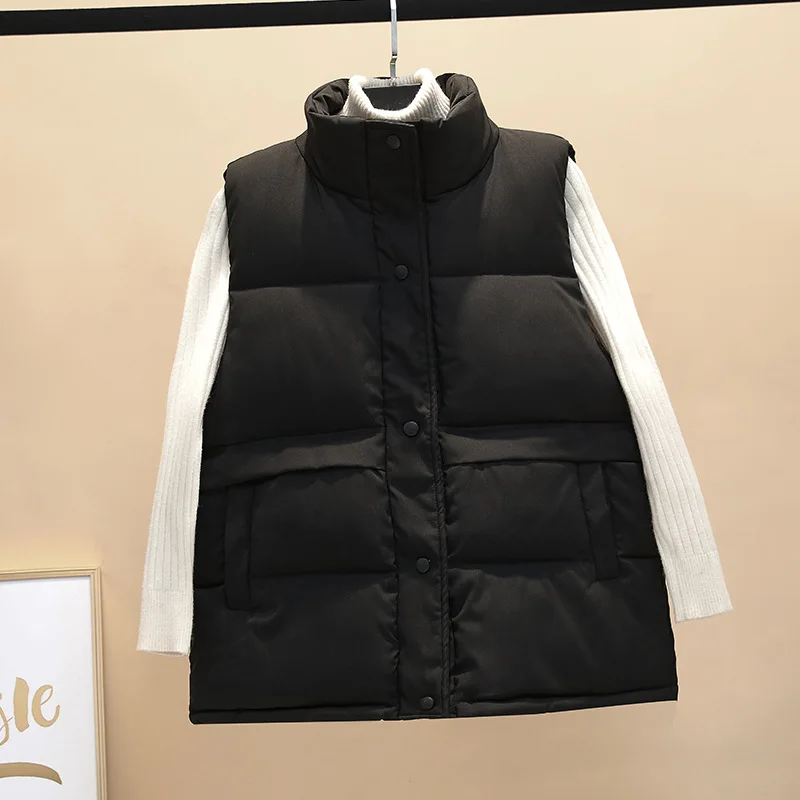2021 Autumn Winter Fashion Warm Down Cotton Padded Vest Single-breasted Solid Warm Waistcoat Women Sleeveless Vest Jacket