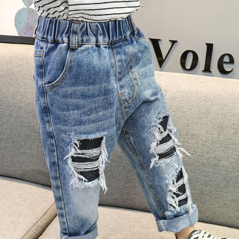

Рваные джинсы Keelorn для девочек и мальчиков, осень 2021, детские свободные джинсовые брюки, детская одежда, модные брюки, От 1 до 6 лет