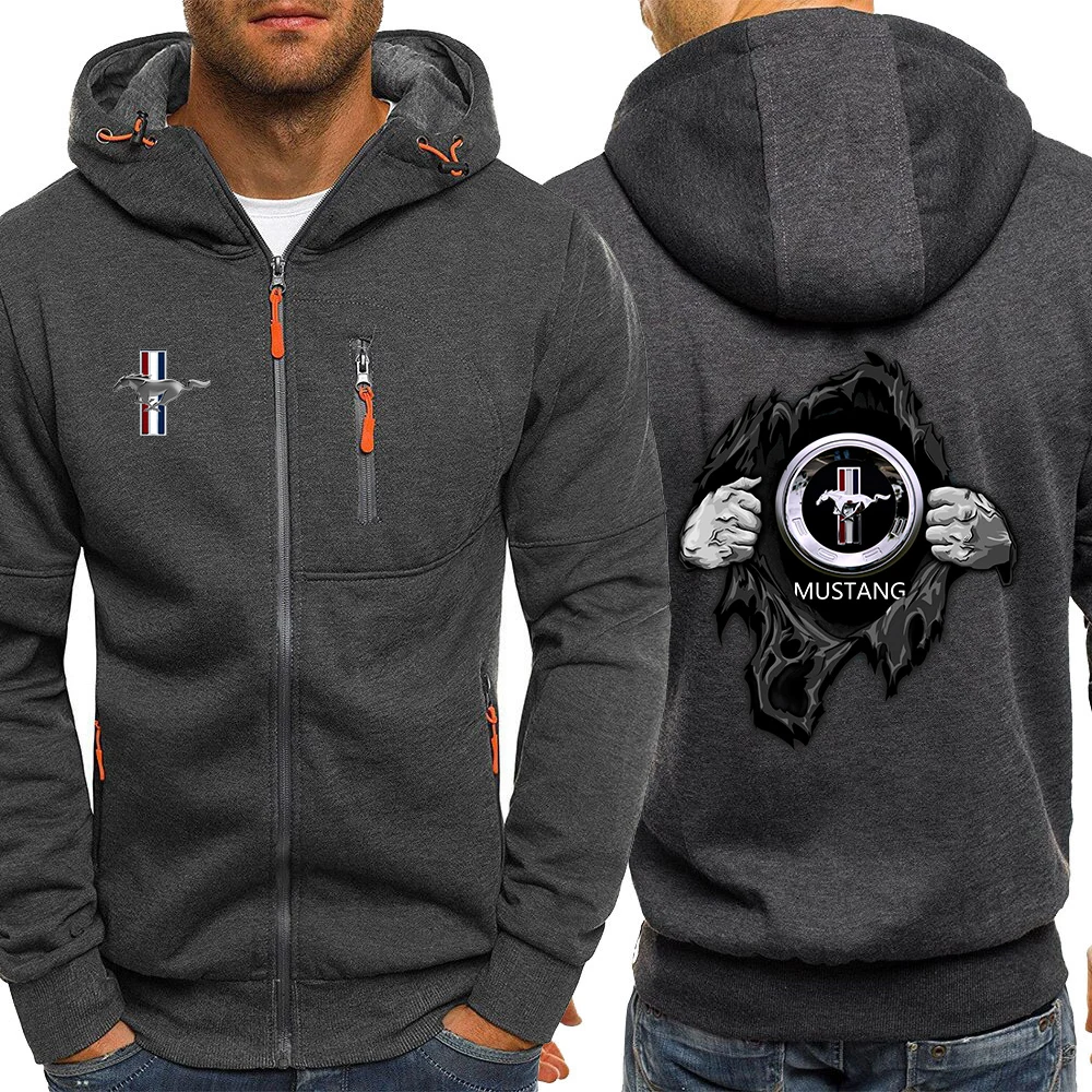 

Autumn Hoodies Men Fashion Personality Zipper Sweatshirts Male Solid Color Hoody Tracksuit Hip Hop Mens Sports Mustang
