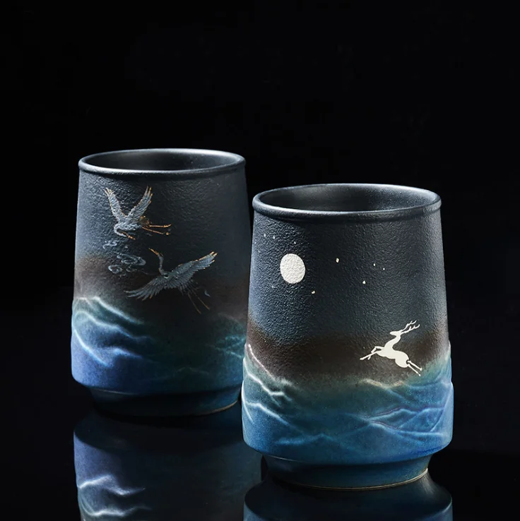 

Ceramic tea cup with wooden handle creative cover filtration tea cup tea water separation cup essential cup for flower tea