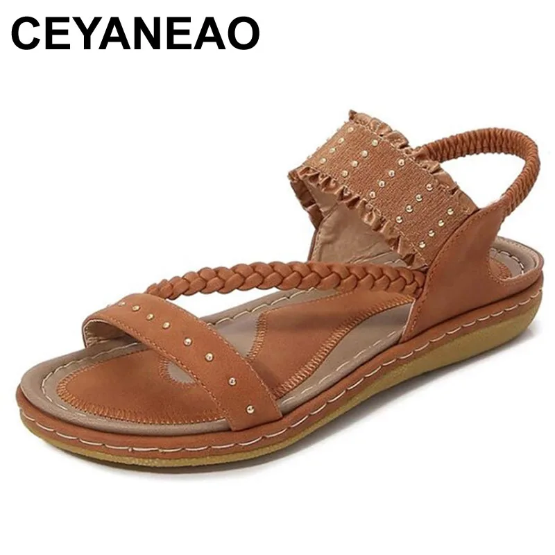 

CEYANEAO Summer Women Sandals Outdoor Casual Beach Shoes Female Vintage Ladies Flat Comfortable Sandals Non-Slip