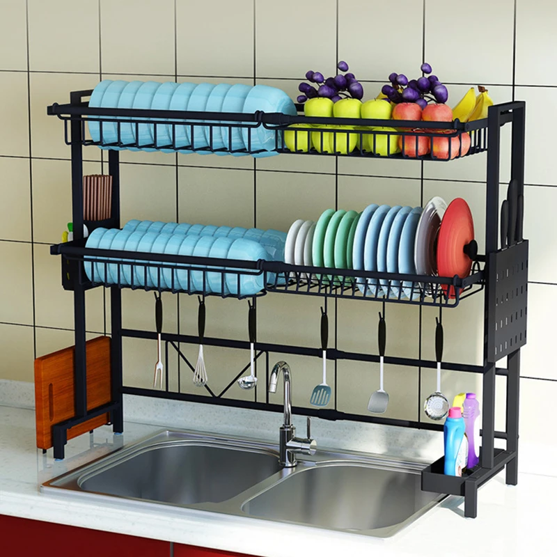 

1/2Tier Multi-use Stainless Steel Dishes Rack Dual Sink Drain Rack Adjustable Kitchen Oragnizer Rack Dish Shelf Sink Drying Rack