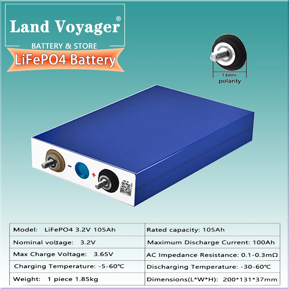 

3.2V 100Ah 105Ah Lifepo4 CELL 3C 300A Discharge For DIY 12V 24V 36V 48V 400Ah Battery Pack Boat Scooter Caravan