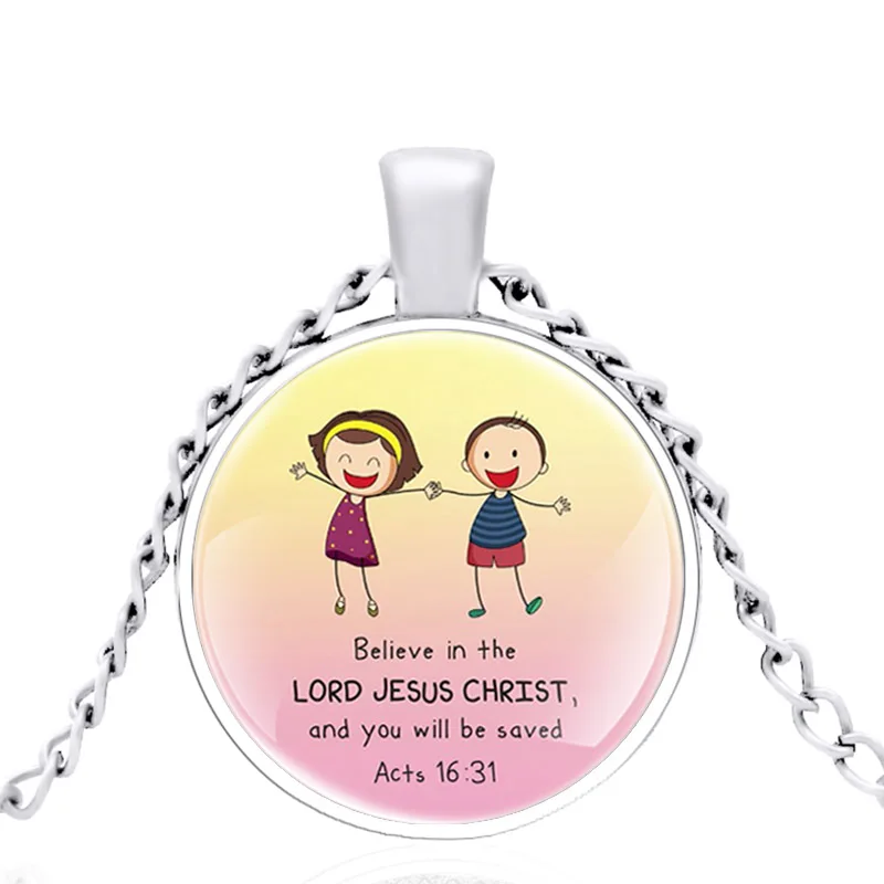 

Bible Verse Lord Jesus Christ Acts 16:31 Glass Dome Black Necklace Pendant Men Women Charm Jewelry Accessories Gift