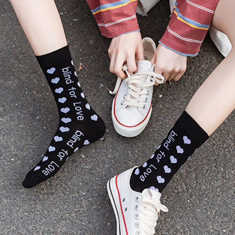

Korean Fashion Harajuku Socks Women Casual Heart Print Long Tube Breathable Cotton Socks Girls College Style Sweet Hosiery Socks