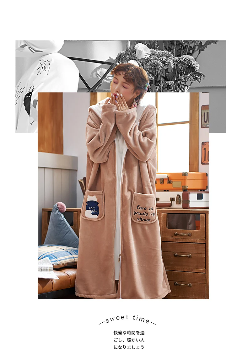 Каваи звезда халат женский зимний теплый с капюшоном мягкое женское банное полотенце на липучке мультфильм милый свободный размер длинный халат девушка