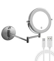 8 inch wall mounted double side touch cosmetic mirrors with 3 color led light folding arm extend bathroom mirror