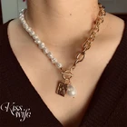 Цепочка с жемчужным замком в стиле барокко, винтажная, нестандартная, для женщин, Геометрическая подвеска аангела, ожерелья в стиле панк, ювелирные изделия, 2020