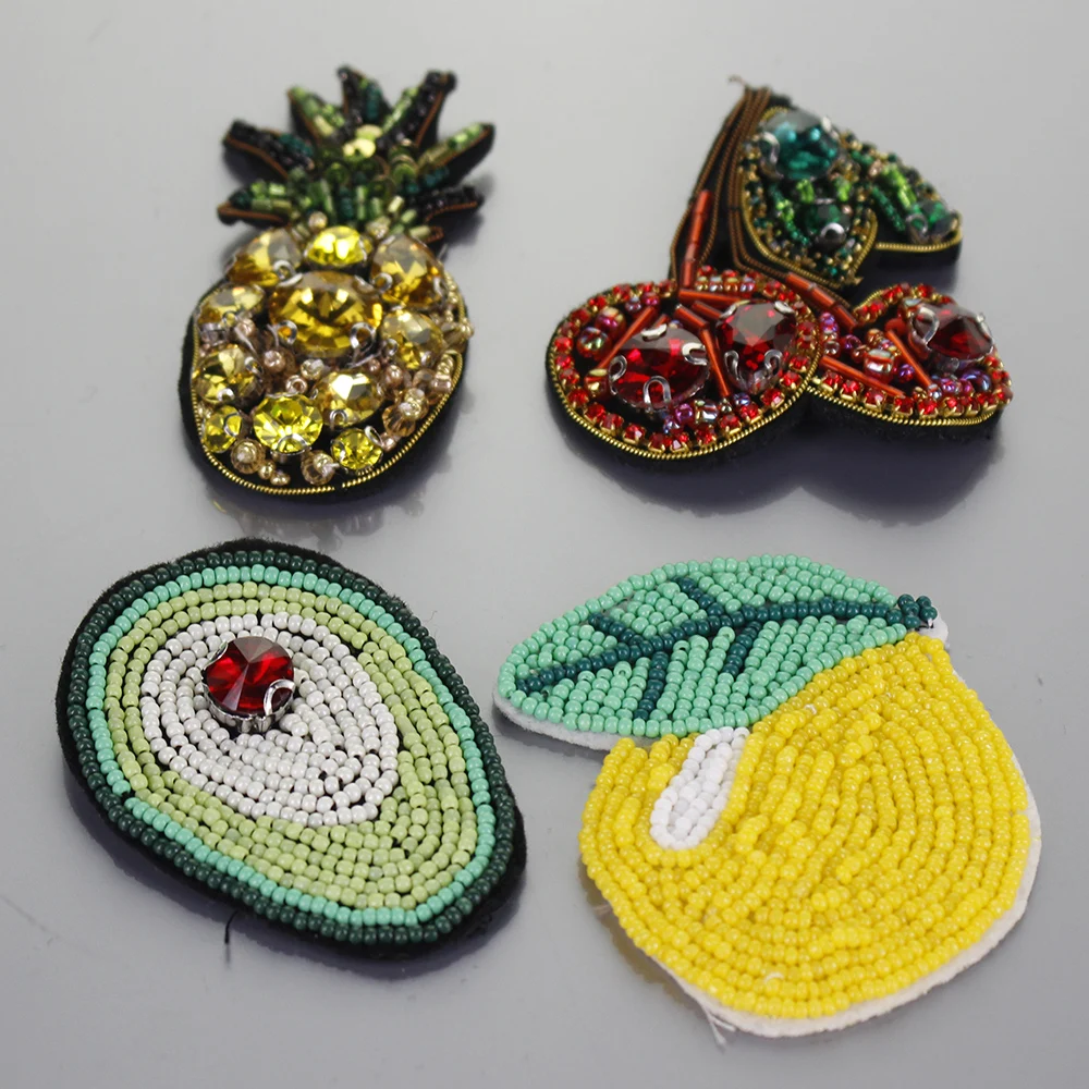 Фруктовая ананас черешня брошь со стразами и бусинами нашивка аппликация