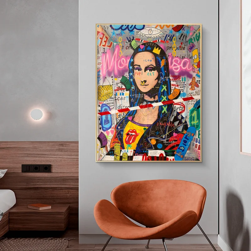 

Graffiti Art Mona Lisa Canvas Art Posters and Prints Modern Street Artwork Funny Figure Paintings on The Wall for Home Cuadros