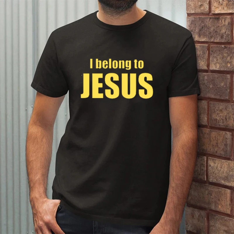 

I Belong To Jesus Letter Printed Man Tshirt Christ Catholic Religion Faith T-shirt for Male Easter Pray Tops Summer Loose Tees