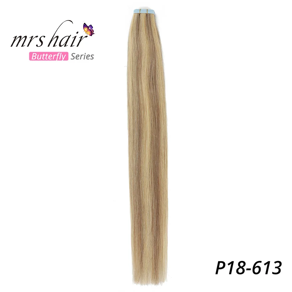 MRSHAIR 6# кожи уток человеческих волос прямой 20 штук ленты в расширение номера Волосы remy двухсторонней ленты для волос 1" 18" 2" 22" 24" - Цвет: # P18/613