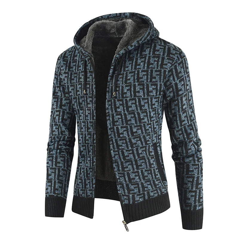

Men's Sweater Striped Sweater Coat Hooded Sweaters Thick Warm Knitted Men Slim Sweater Coat 2021 Mens Jacket Clothing XXXL