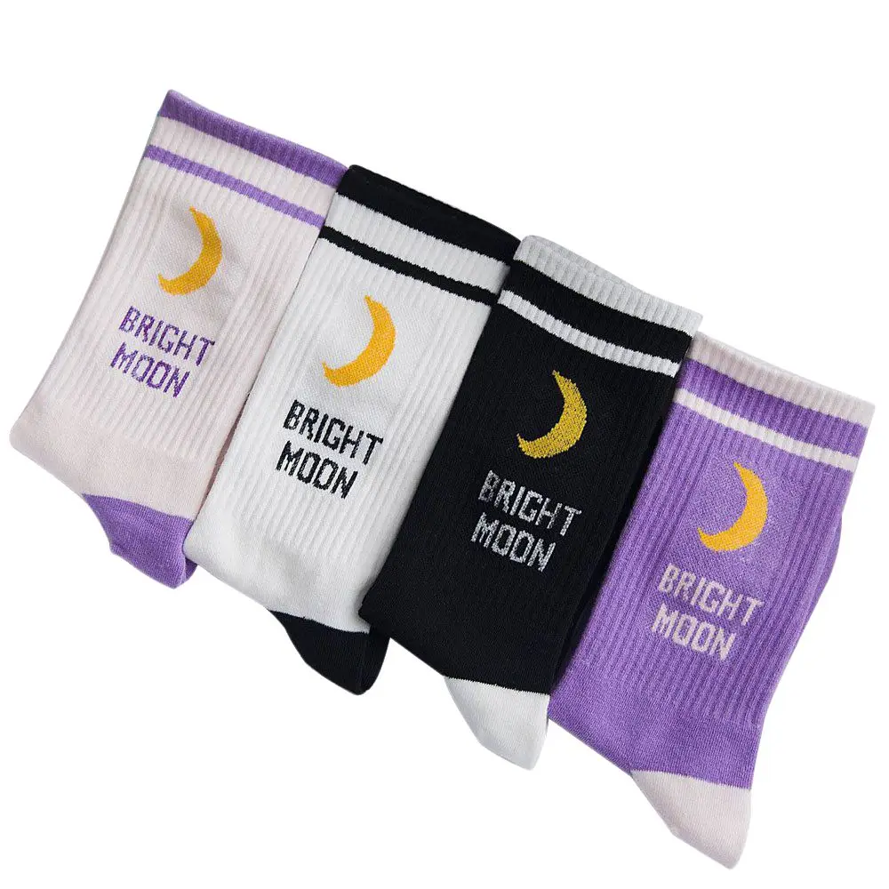 

Woman Socks Kawaii Cotton Moon Letter Long Crew Socks Stripe Elastic Sports Casual For Men Hip Hop Harajuku Couple Sailor Moon