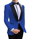 Мужские костюмы для выпускного вечера, синие облегающие костюмы из 2 предметов, блейзер для жениха, свадебвечерние пиджак + брюки + Бант, 2020