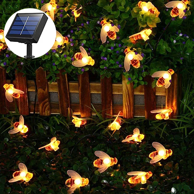 

Solar String Lights 20/30LED 8 Modes Outdoor Fairy Lights Waterproof Simulation Honey Bees Decor for Garden Xmas Decorations