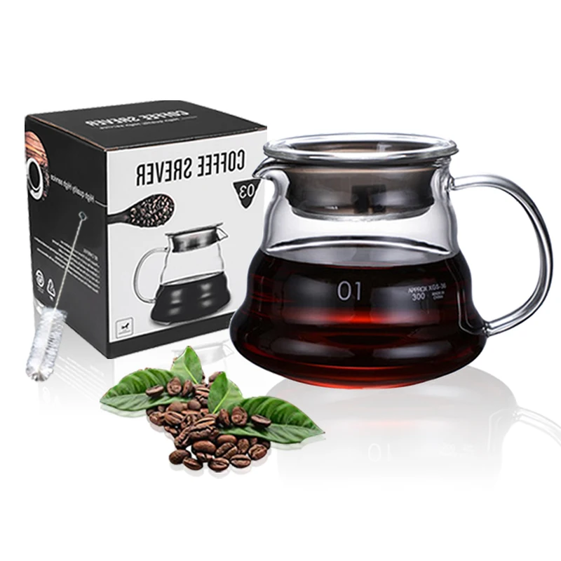 

V60 300CC кофейный сервер с щетками, стеклянный кофейник, графин из боросиликатного стекла для разливки кофеварки Microwa