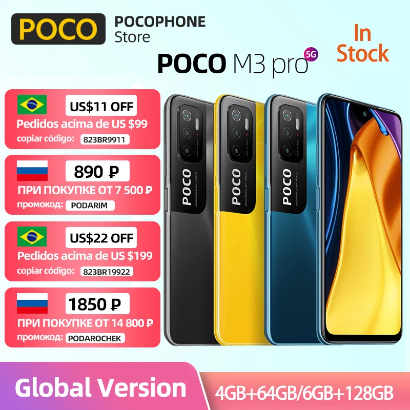 Глобальная версия в наличии POCO M3 Pro 5G NFC Смартфон Dimensity 700 Octa Core 90 Гц 5000 мА/ч Батарея