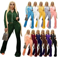 12 color velvet tracksuit women two piece set jacket top wide leg sweatpant matching set lounge wear sports wear jogger female