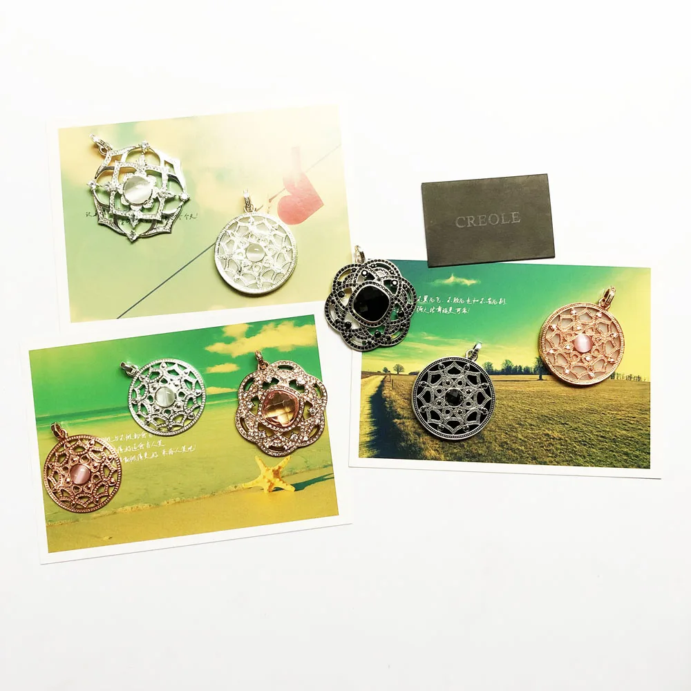 Кулон с цветами розы лотоса летнее украшение из серебра 2019 пробы подарок для