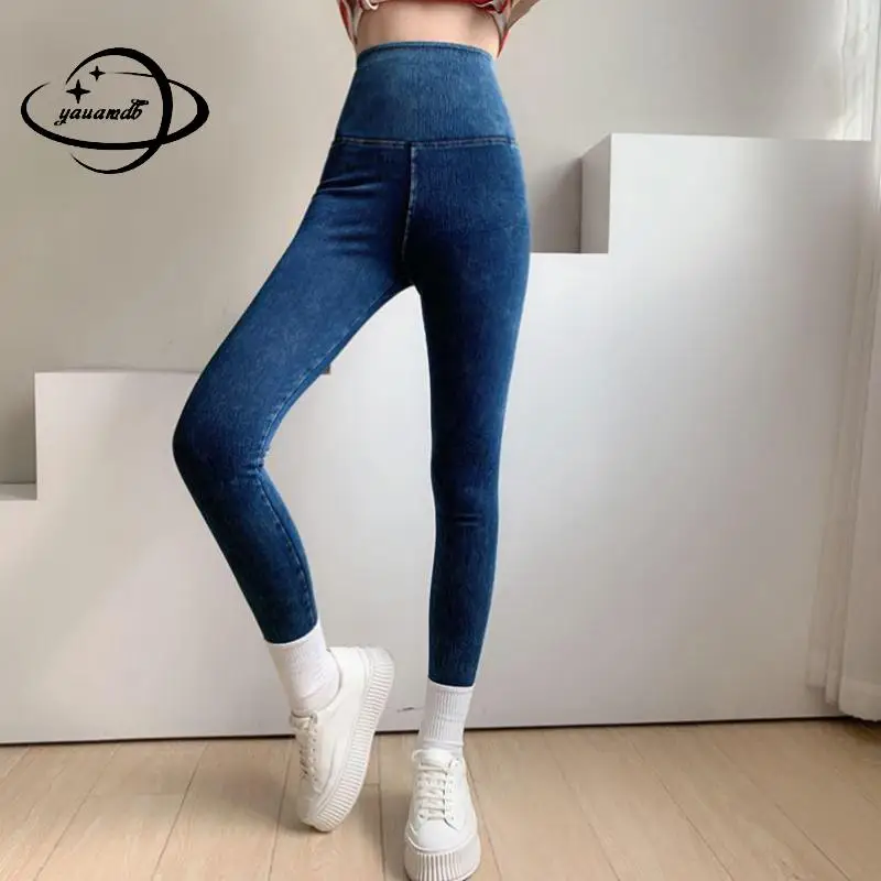 S-2xl Womens Leggings Summer Female Trousers Ankle-Length High Waist Cowboy Carry Buttock Casual Ladies Pants Clothes Hy38