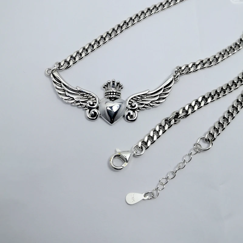 Ожерелье из серебра 100% пробы с подвеской в виде сердца короны ангела|Ожерелья| |