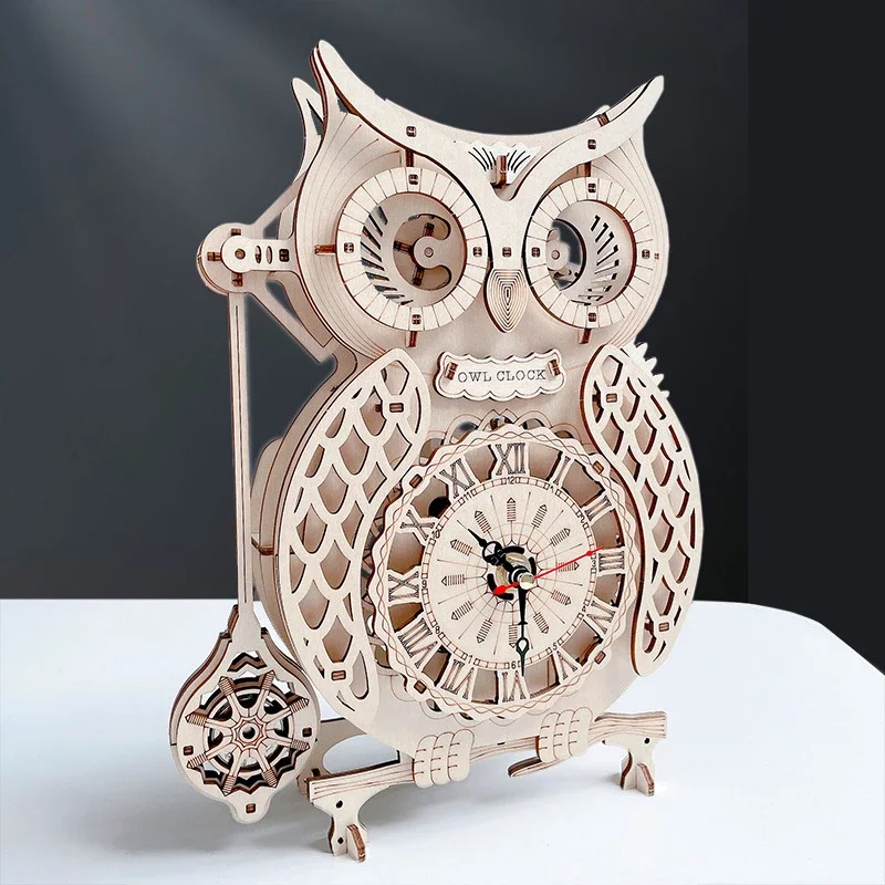 

3D Stereoscopic Puzzle Adults Wooden Owl Clock Model Kits Highly Difficult Assembling Retro Pendulum Clock Xenomorph Jigsaw Toys