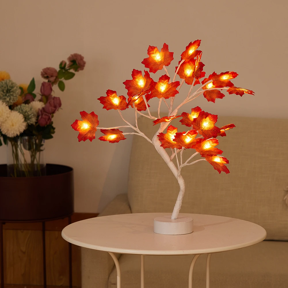 

LED Lights Table Maple Leaves Figurine Plastic Ornaments Lamps Home Bedroom Living Room Decorations Lighting Ornaments