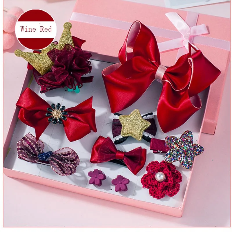 10pcs Red with box 10 шт. набор головных уборов, игрушки для девочек, детские аксессуары, бант из ленты, заколка для волос, заколки для волос, платье принцессы, красивая и модная игрушка - Цвет: 10pcs Red with box