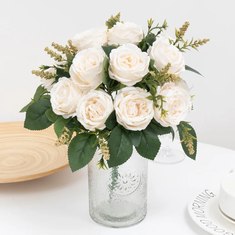 

Romantic Rose Silk Artificial Flower High Quality Fake Plant Bouquet For Vase Party Home Wedding Decoration Ins Photography Prop