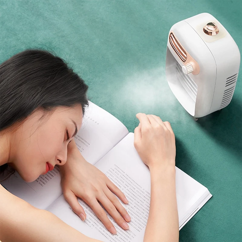 

Mini USB Portable Air Cooler Fan Air Conditioner Light Desktop Air Cooling Fan Humidifier for Office Bedroom