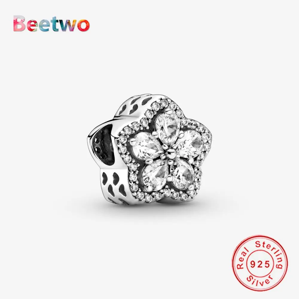 

925 Sterling Silver Sparkling Snowflake Pave Charm Beads Original Charms Bracelet Bead Women Fashion Jewelry Berloque