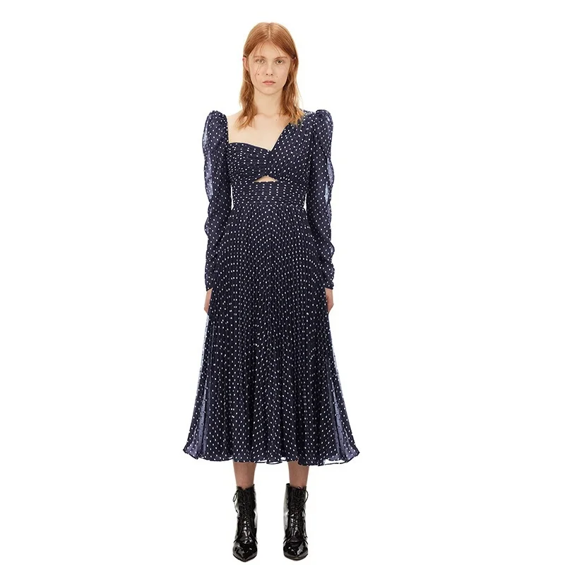 

Женское шифоновое платье с V-образным вырезом, длинным рукавом и высокой талией