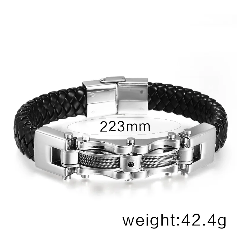 Men PU Wedding Exquisite Leather Boys Beautiful New Arrival Stainless Steel Hot Sale Bracelet Black Weave Punk | Украшения и