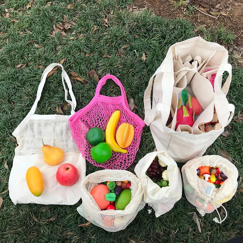 

Портативные многоразовые продуктовые сумки для фруктов, овощей, хлопковая сетчатая сумка-Органайзер